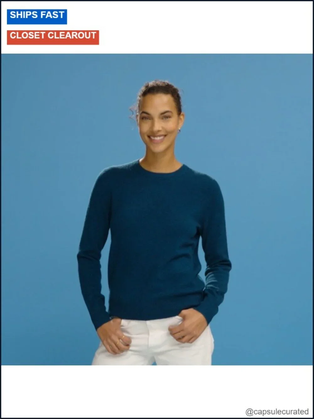 100% Cashmere Crewneck Pullover Sweater - Lightweight Summer Layer